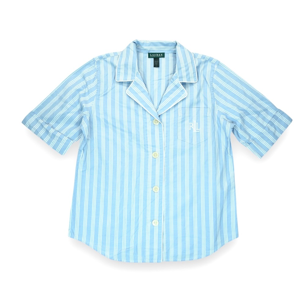 NWOT Lauren Ralph Lauren Pajama Top Women's Stripe Short Sleeve Blue White L